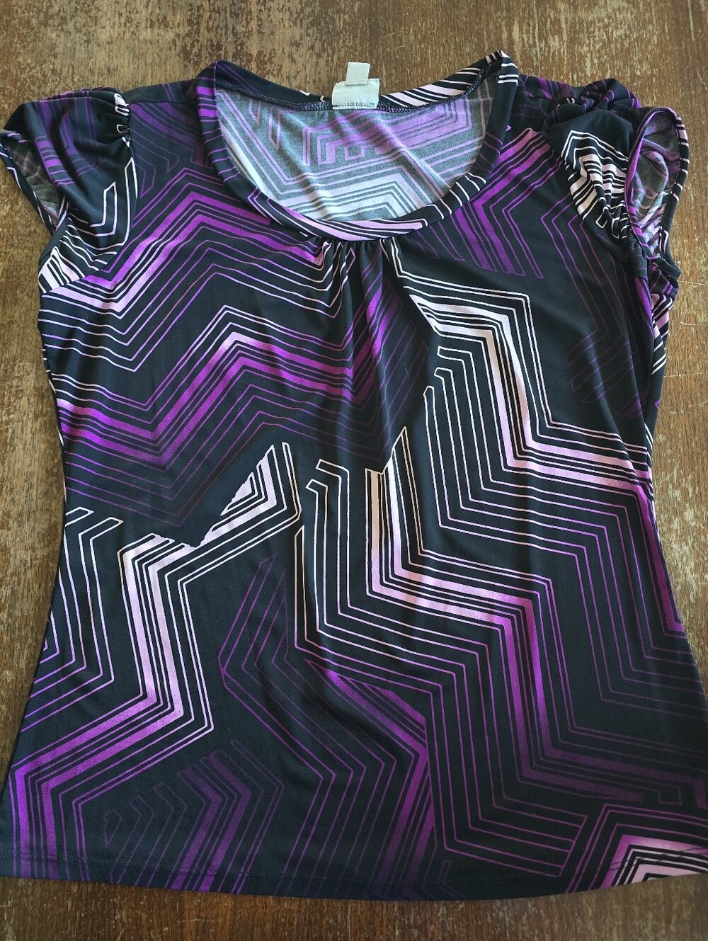 Worthington Black and Purple Geometric Scoop Neck Tee